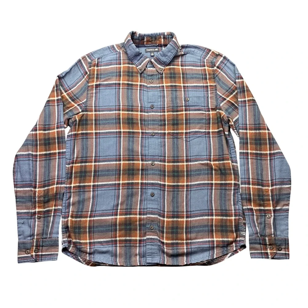 Toad&Co Mens Airsmyth LS‎ Shirt Blue Orange Plaid Flannel T2241915 Sz M Outdoor